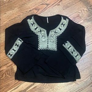 Free People Bell Sleeve Embroidered Top